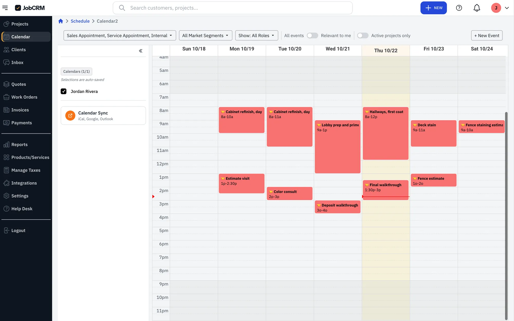 A week of site visits and installs on the JobCRM calendar